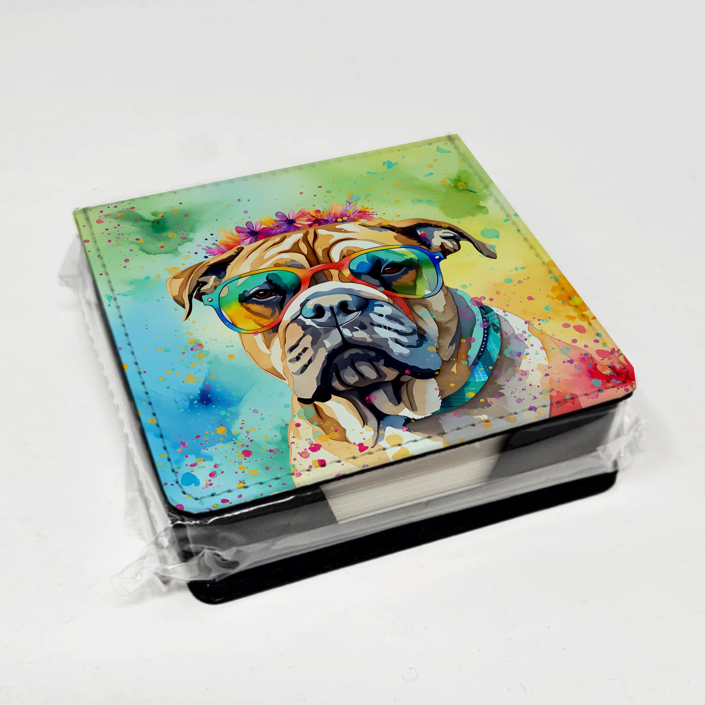 Bullmastiff Hippie Dawg PU Leather Note Paper Holder