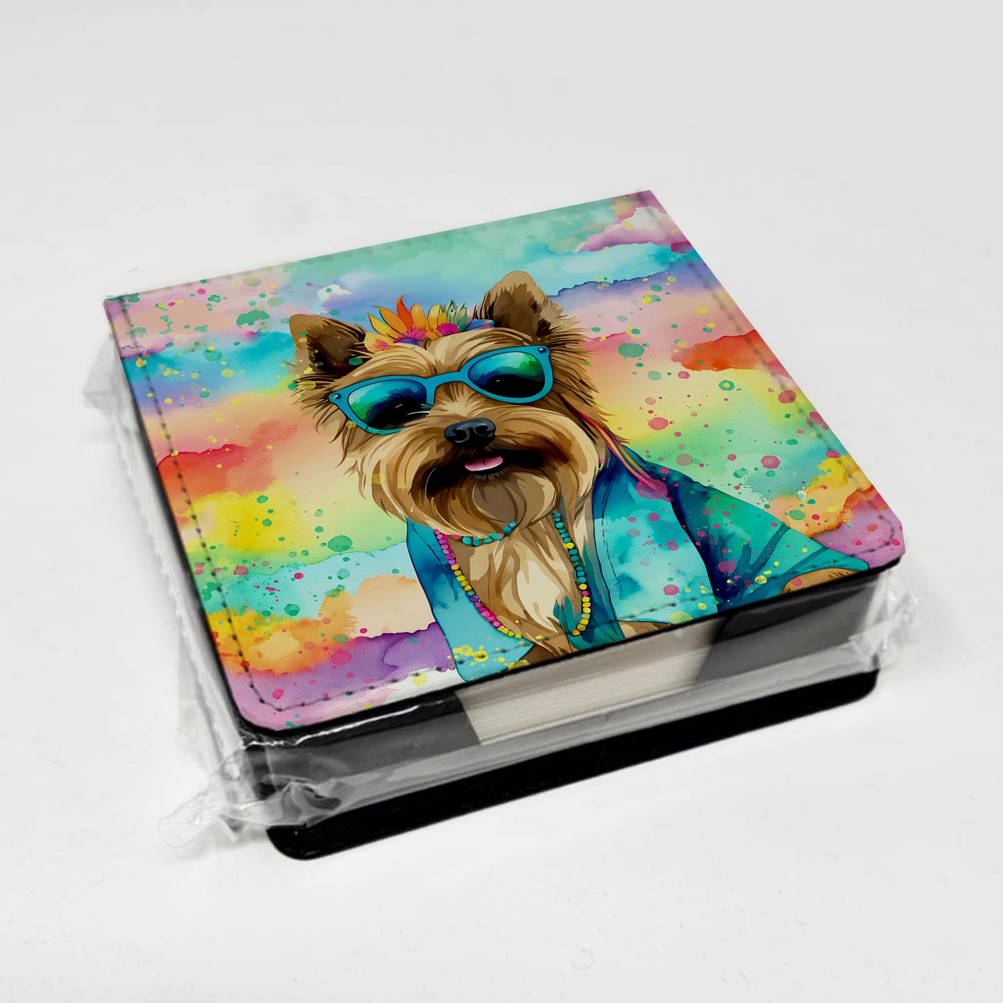 Cairn Terrier Hippie Dawg PU Leather Note Paper Holder