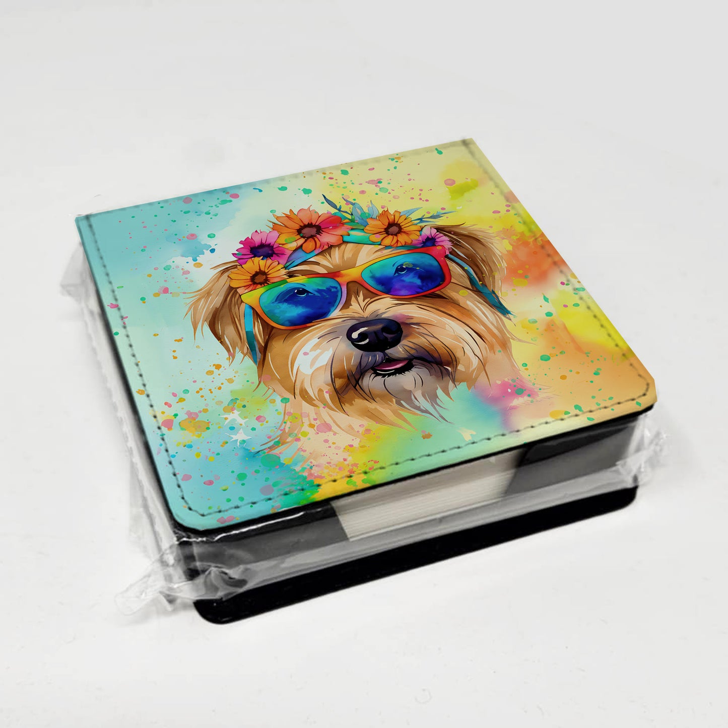 Cairn Terrier Hippie Dawg PU Leather Note Paper Holder