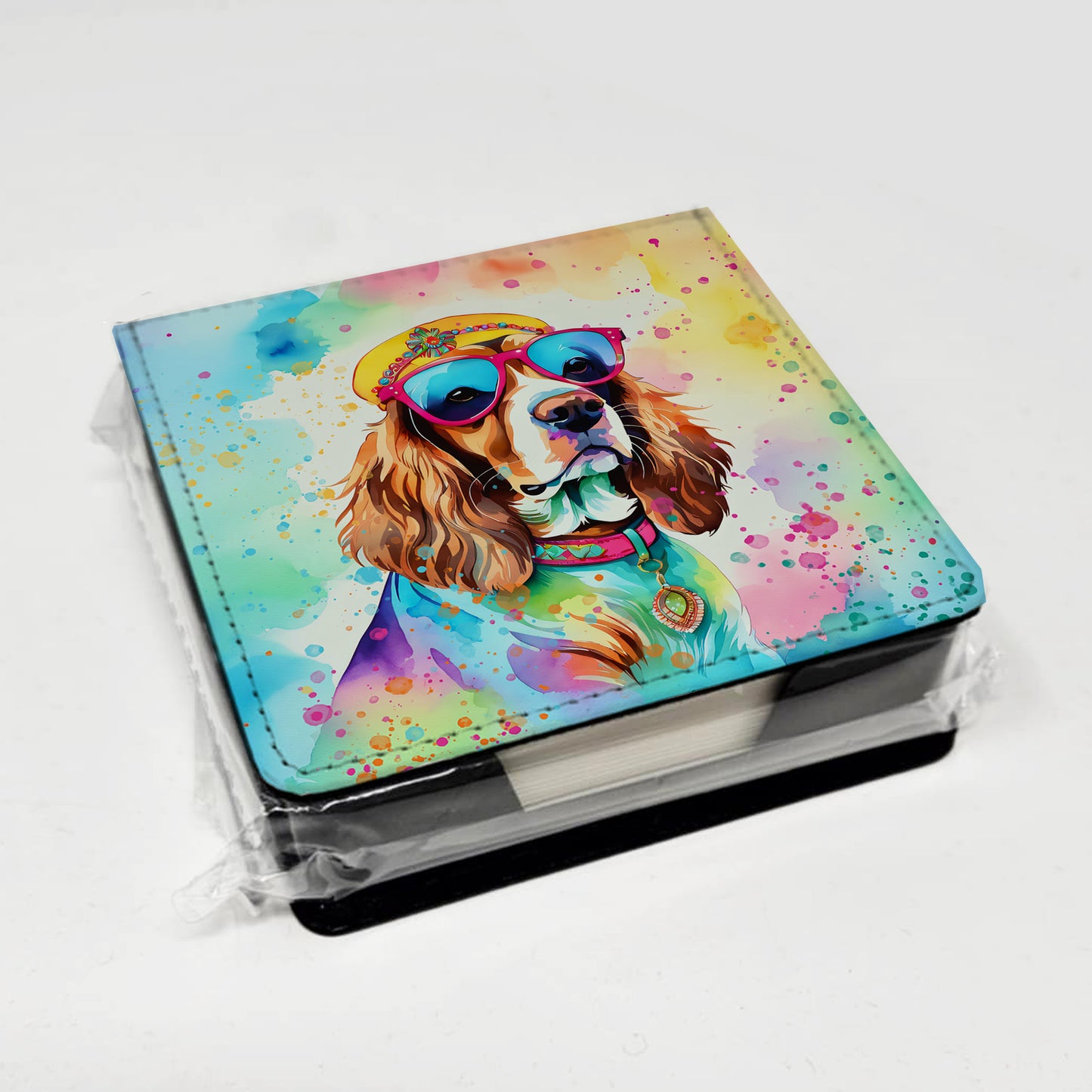 Cavalier Spaniel Hippie Dawg PU Leather Note Paper Holder