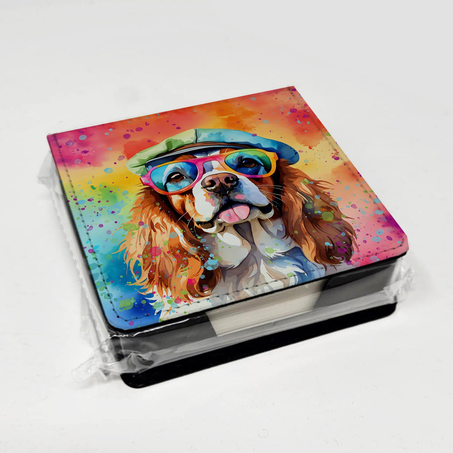 Cavalier Spaniel Hippie Dawg PU Leather Note Paper Holder
