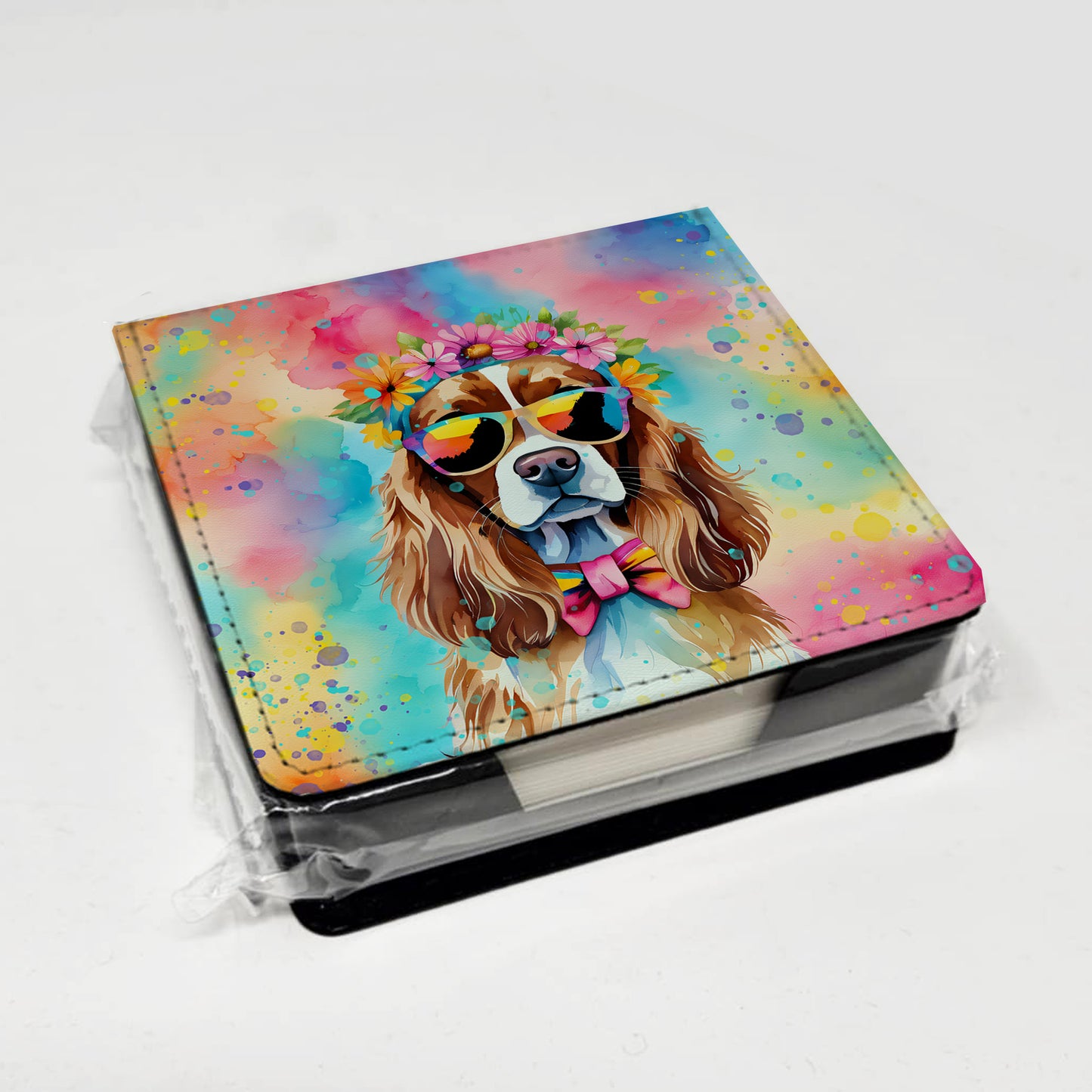 Cavalier Spaniel Hippie Dawg PU Leather Note Paper Holder