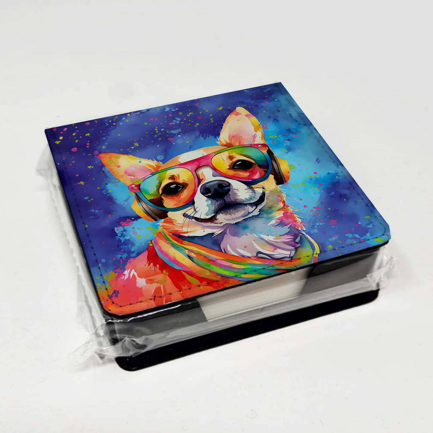 Chihuahua Hippie Dawg PU Leather Note Paper Holder