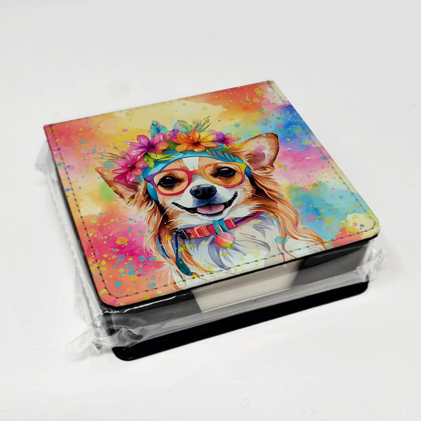 Chihuahua Hippie Dawg PU Leather Note Paper Holder