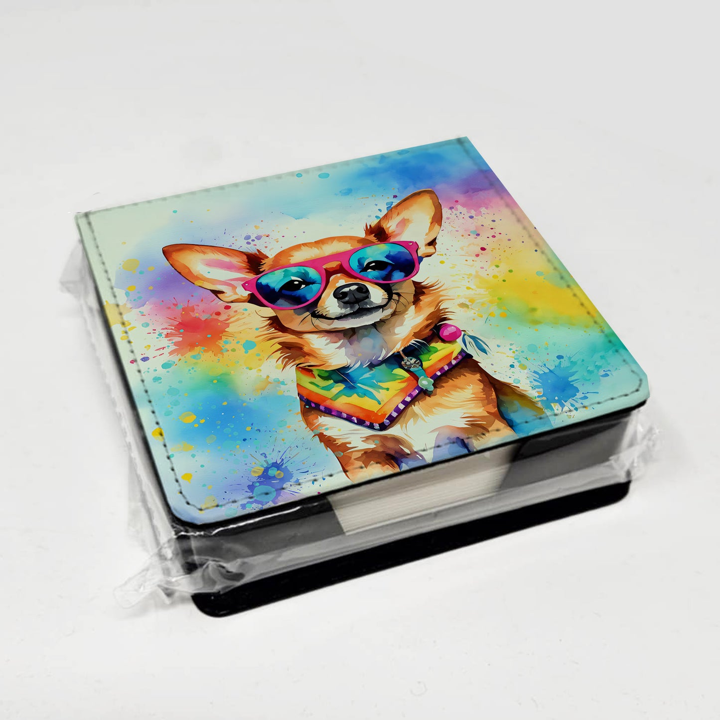 Chihuahua Hippie Dawg PU Leather Note Paper Holder