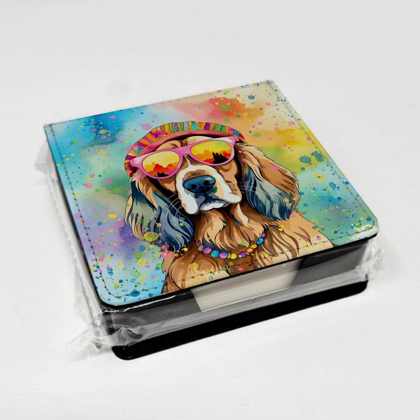 Cocker Spaniel Hippie Dawg PU Leather Note Paper Holder