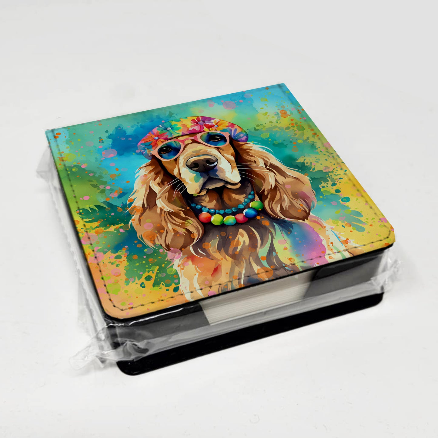 Cocker Spaniel Hippie Dawg PU Leather Note Paper Holder