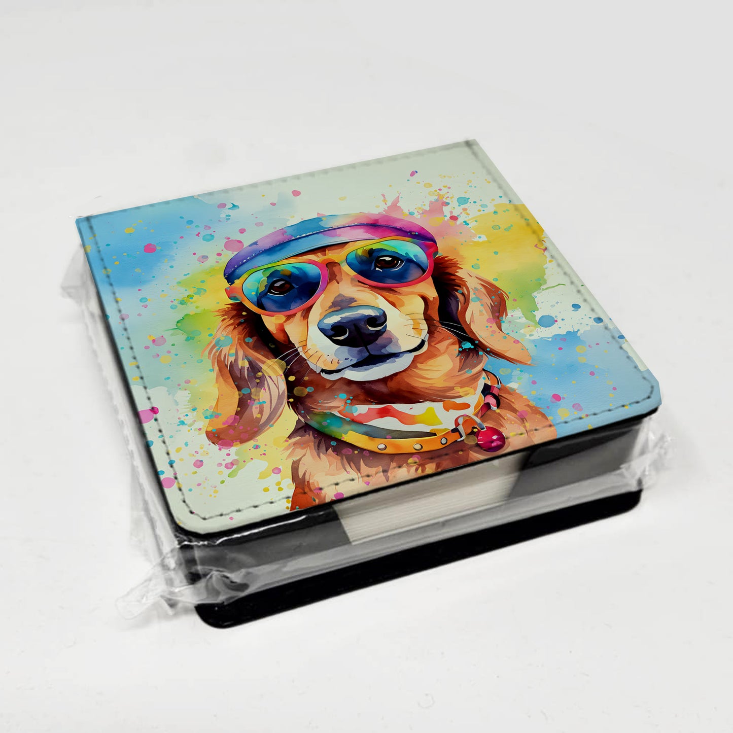 Dachshund Hippie Dawg PU Leather Note Paper Holder