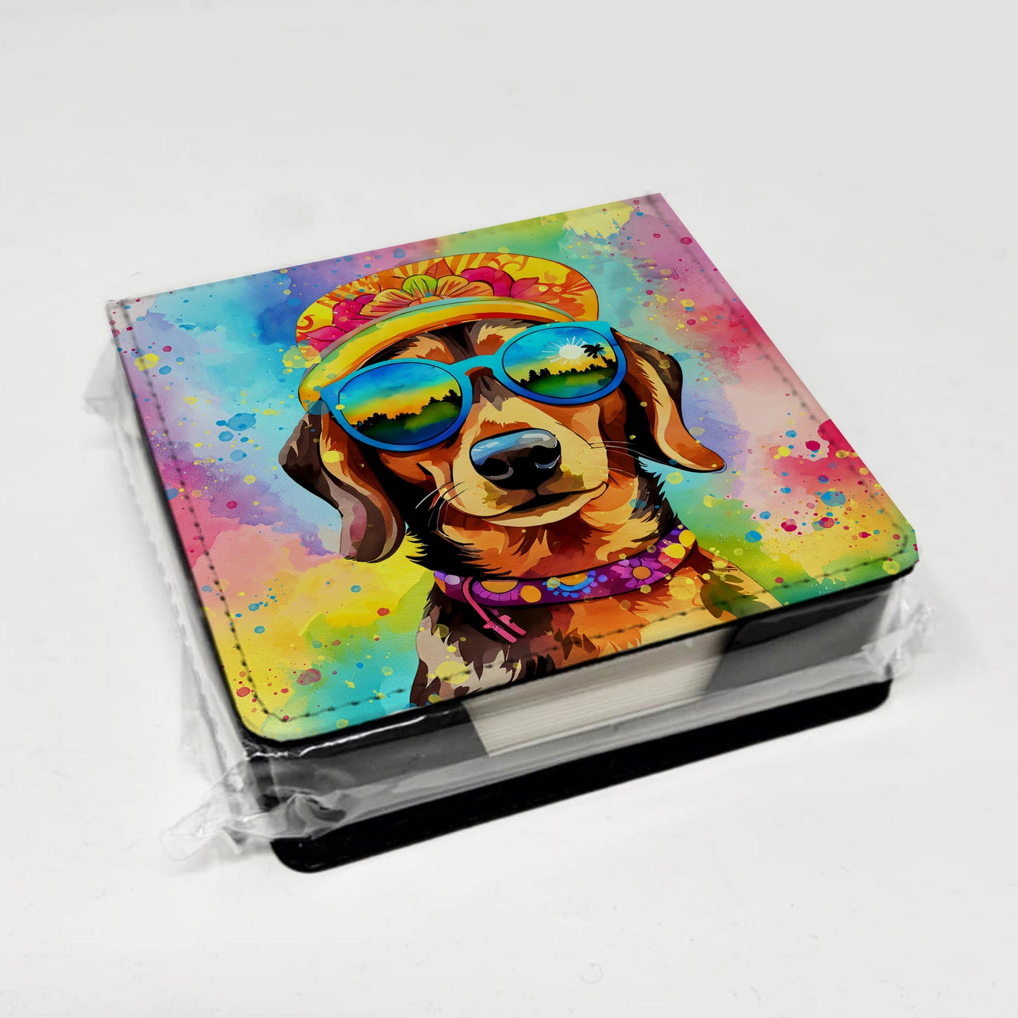 Dachshund Hippie Dawg PU Leather Note Paper Holder