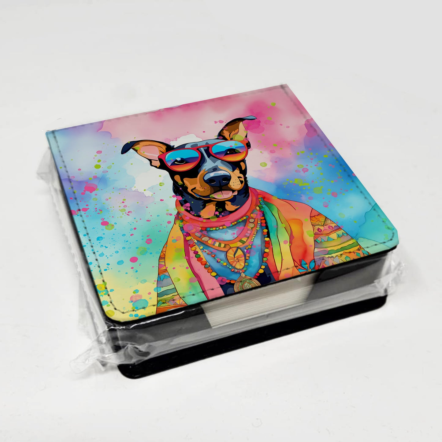 Doberman Pinscher Hippie Dawg PU Leather Note Paper Holder