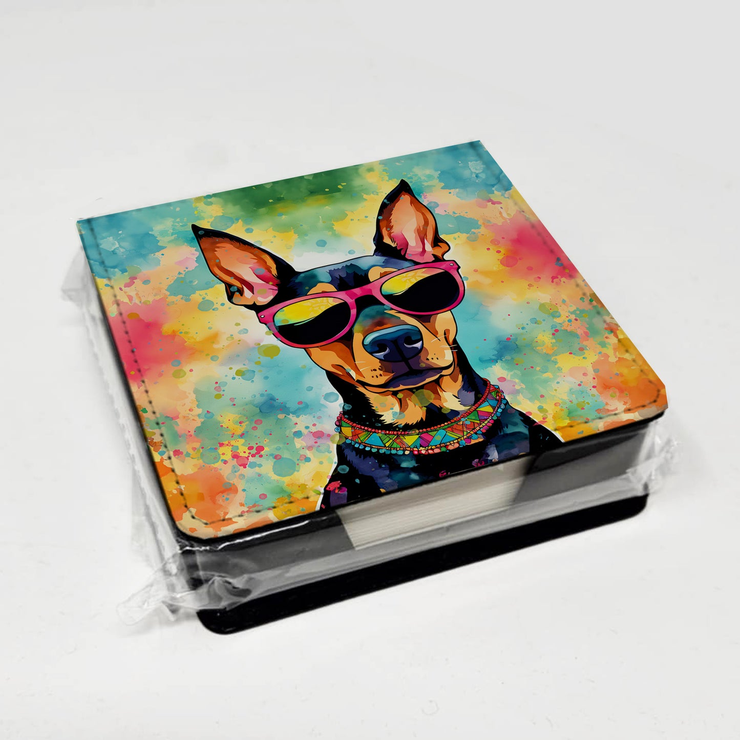 Doberman Pinscher Hippie Dawg PU Leather Note Paper Holder