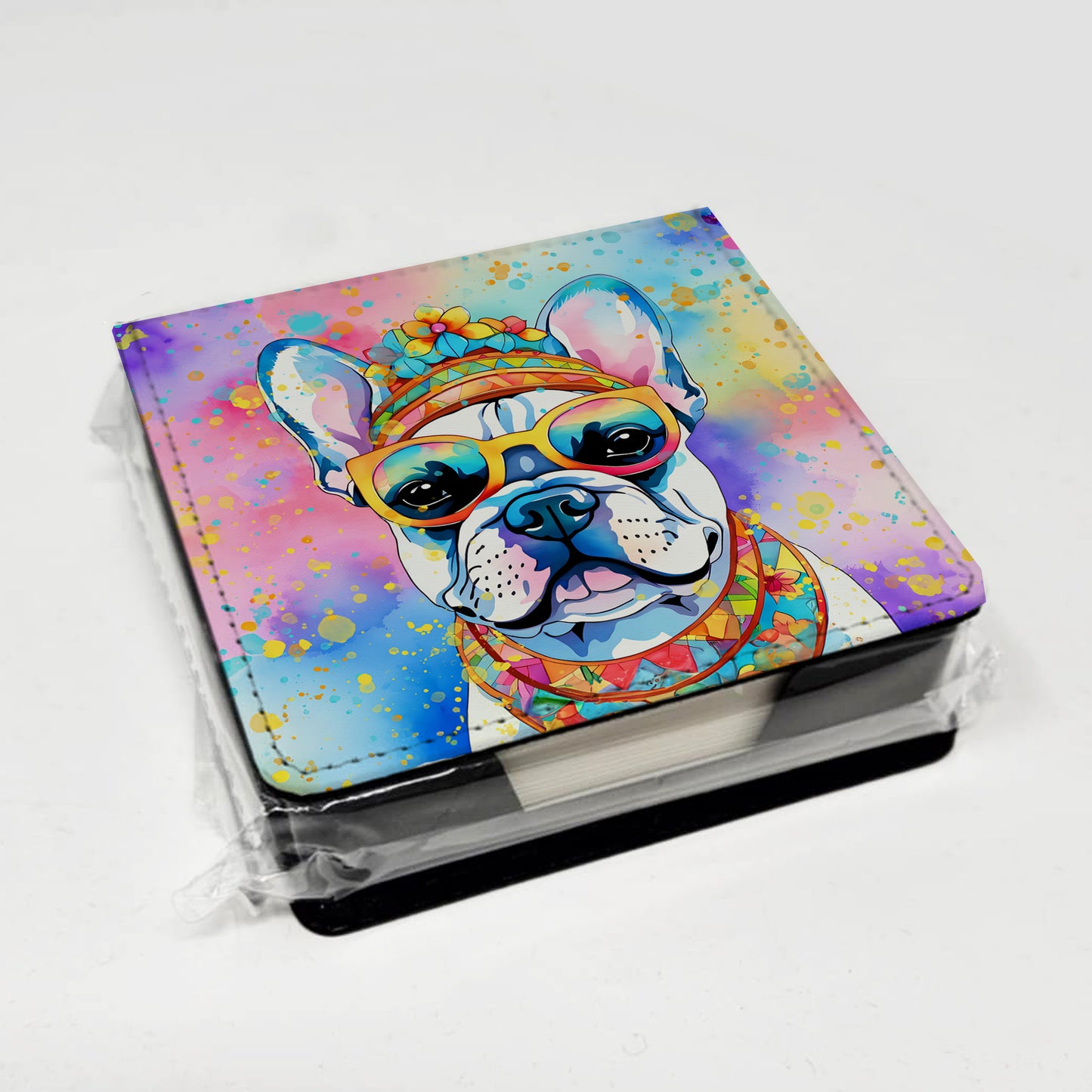 French Bulldog Hippie Dawg PU Leather Note Paper Holder