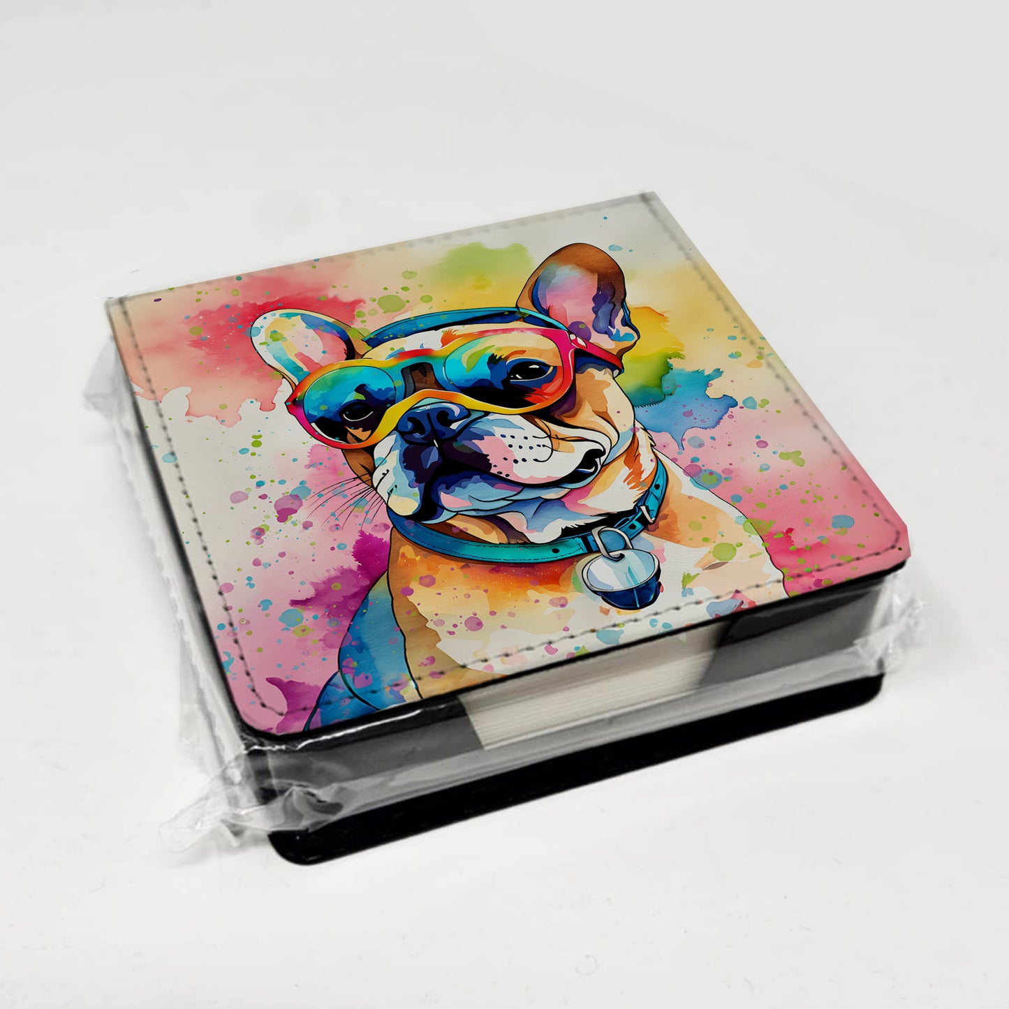 French Bulldog Hippie Dawg PU Leather Note Paper Holder