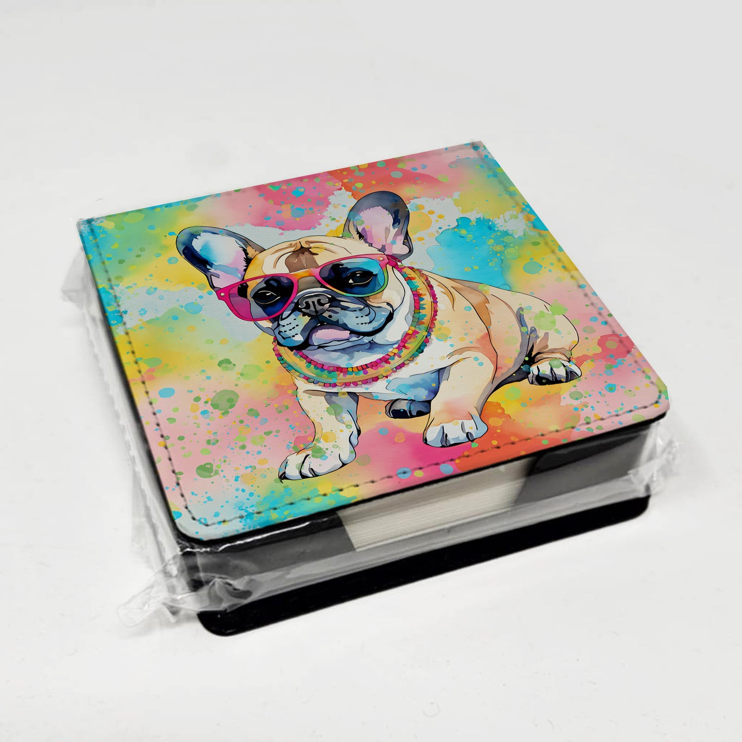French Bulldog Hippie Dawg PU Leather Note Paper Holder