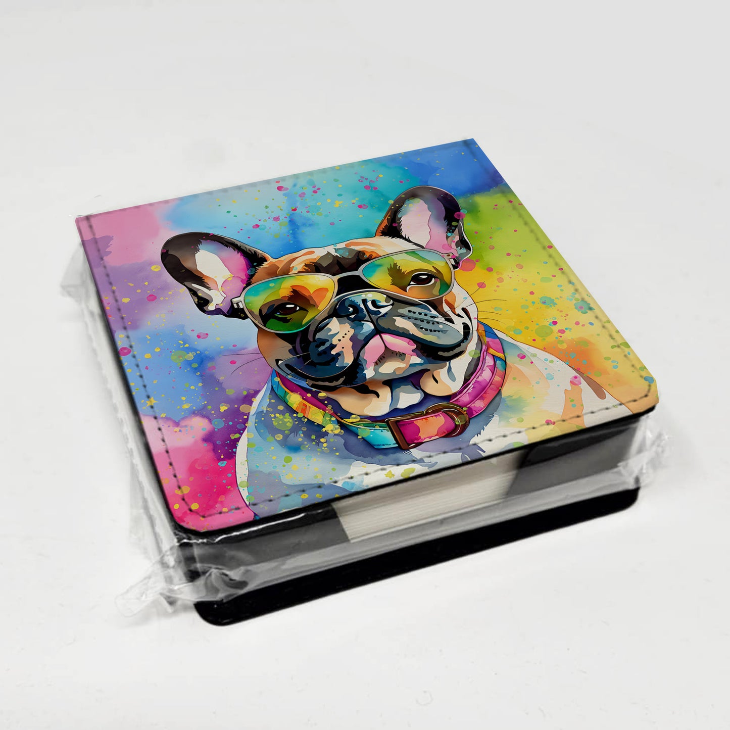 French Bulldog Hippie Dawg PU Leather Note Paper Holder