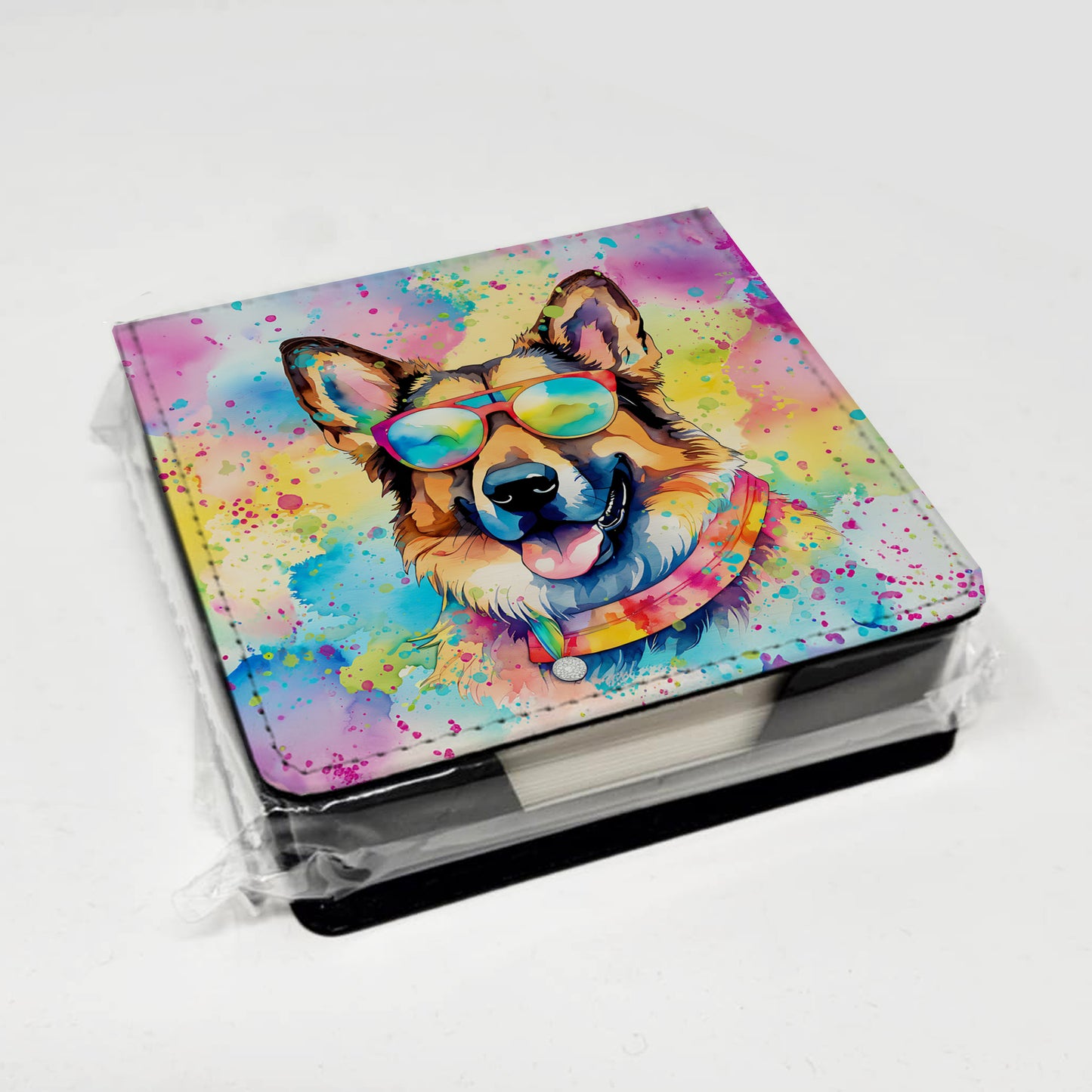 German Shepherd Hippie Dawg PU Leather Note Paper Holder