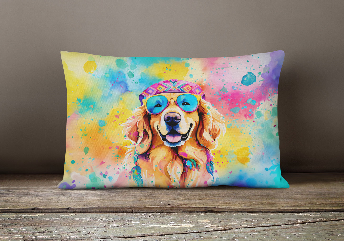 Golden Retriever Hippie Dawg Throw Pillow