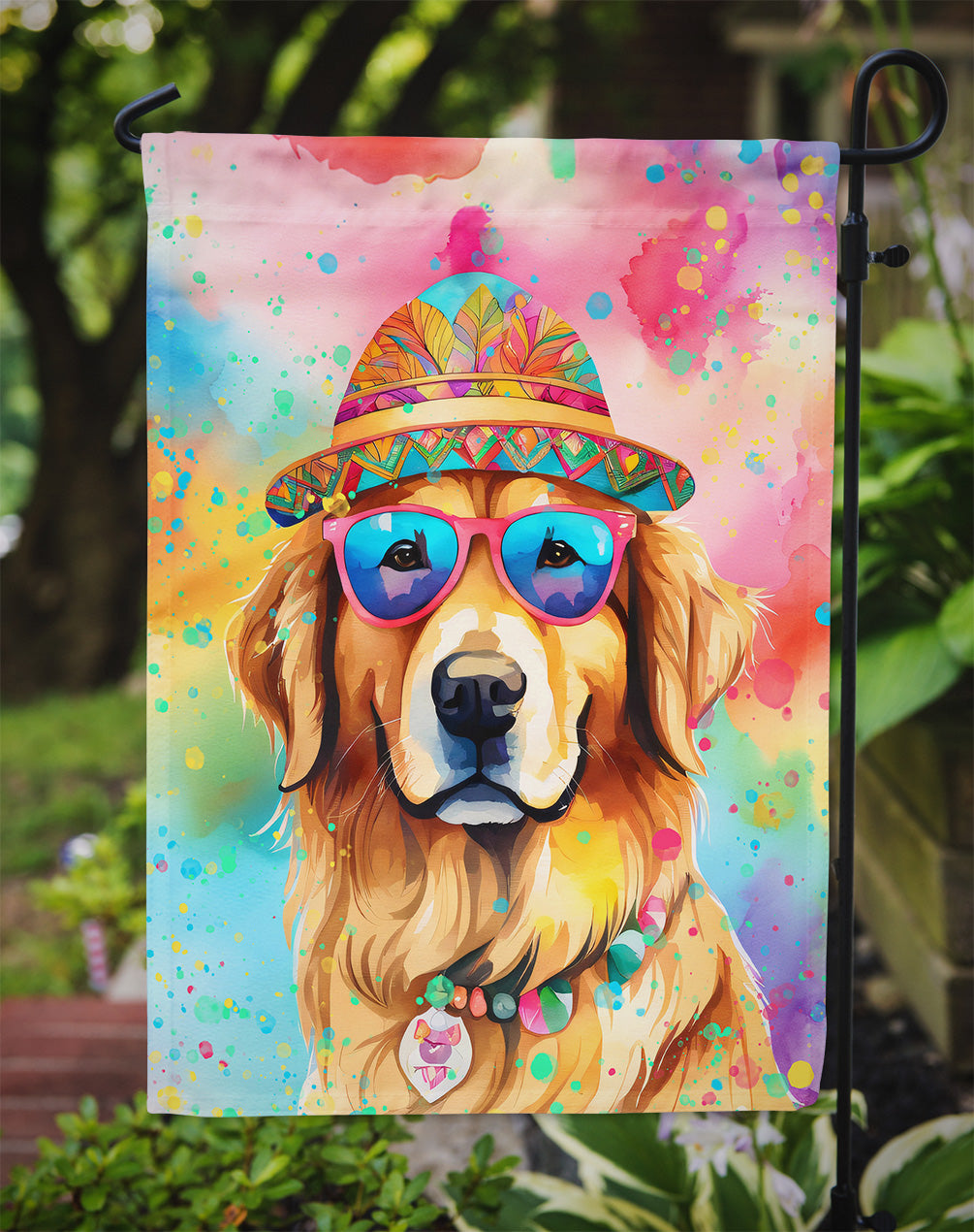 Golden Retriever Hippie Dawg Garden Flag