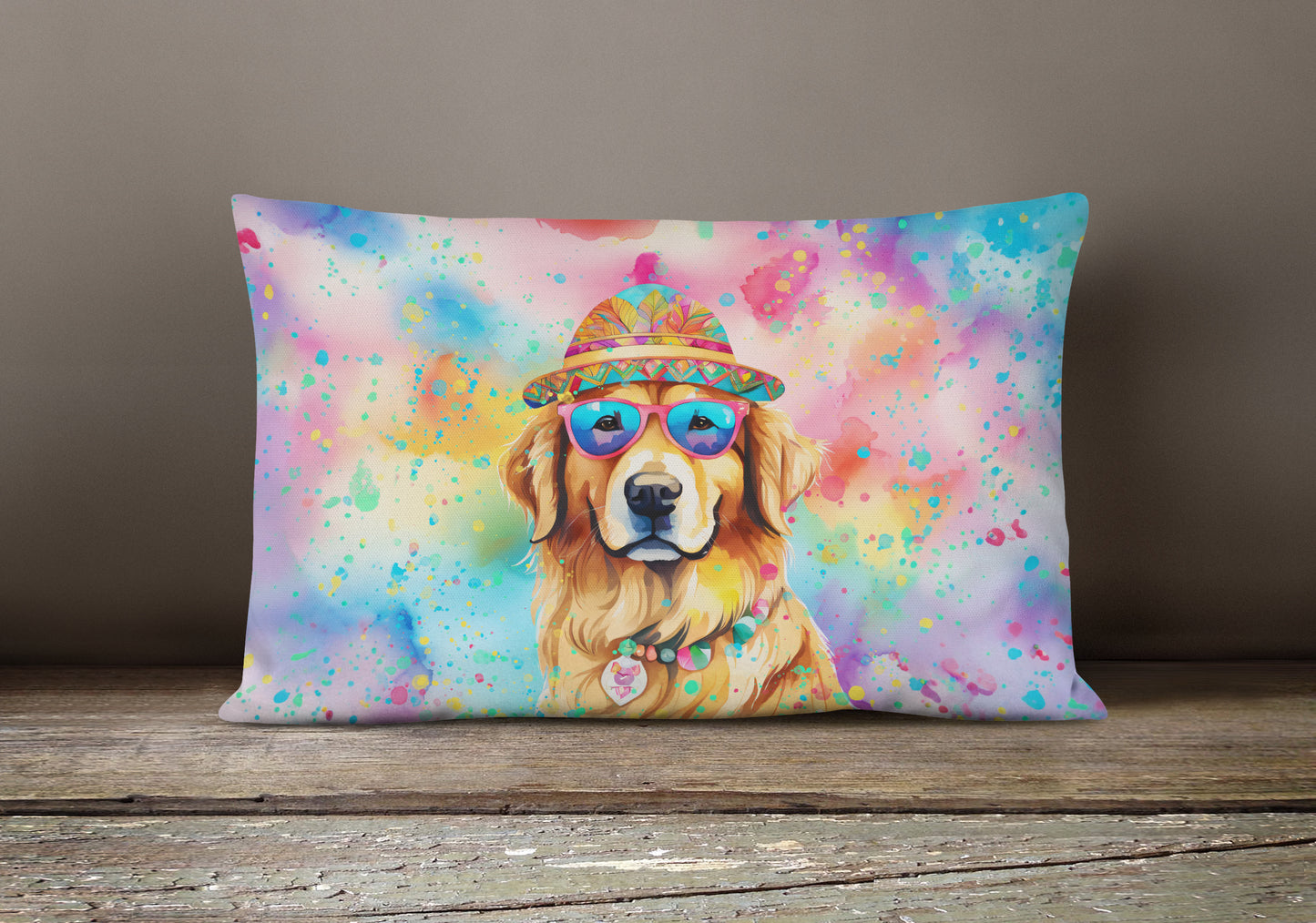 Golden Retriever Hippie Dawg Throw Pillow