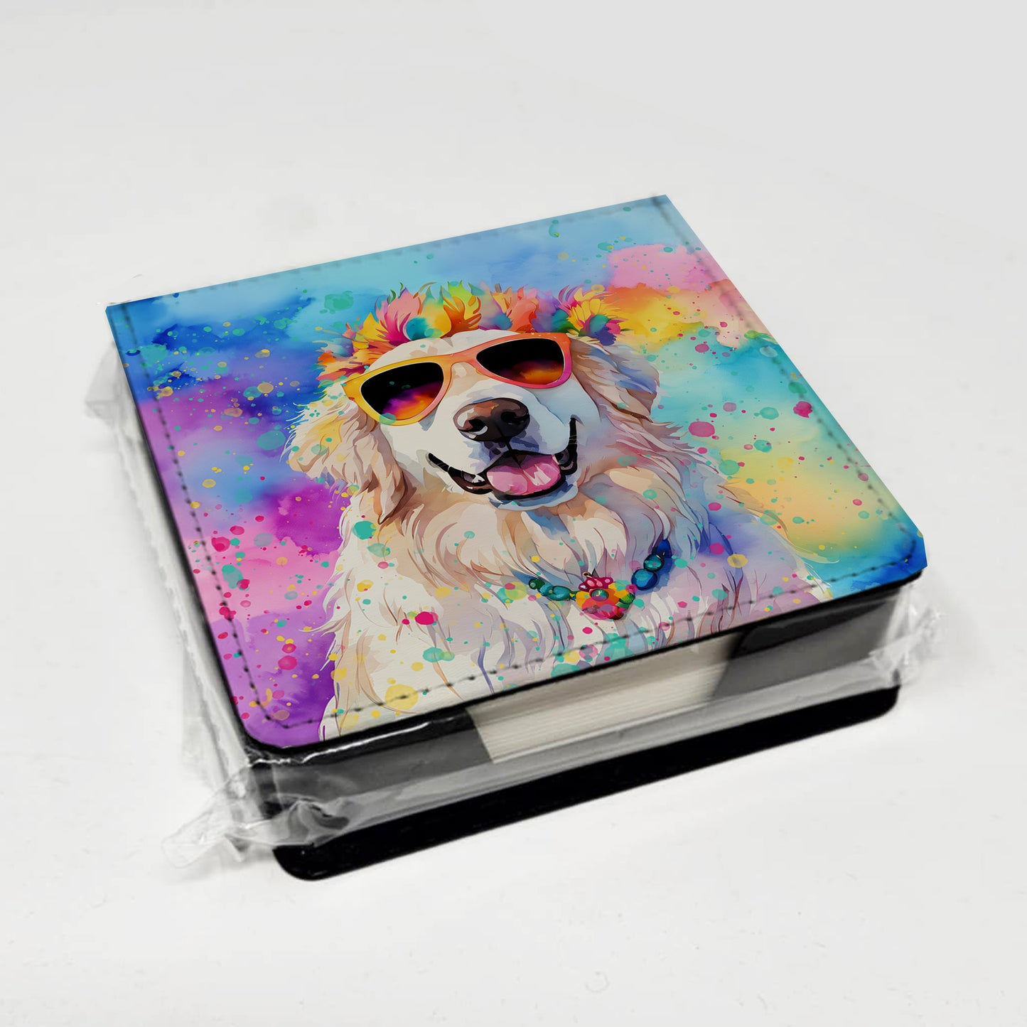 Great Pyrenees Hippie Dawg PU Leather Note Paper Holder