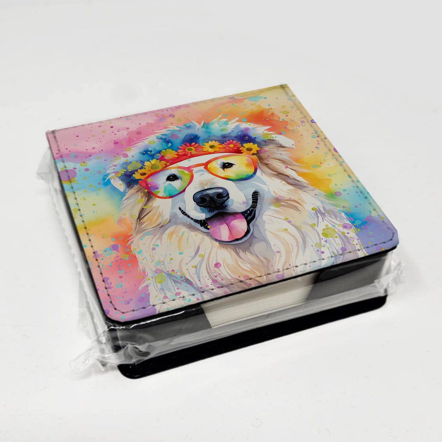 Great Pyrenees Hippie Dawg PU Leather Note Paper Holder
