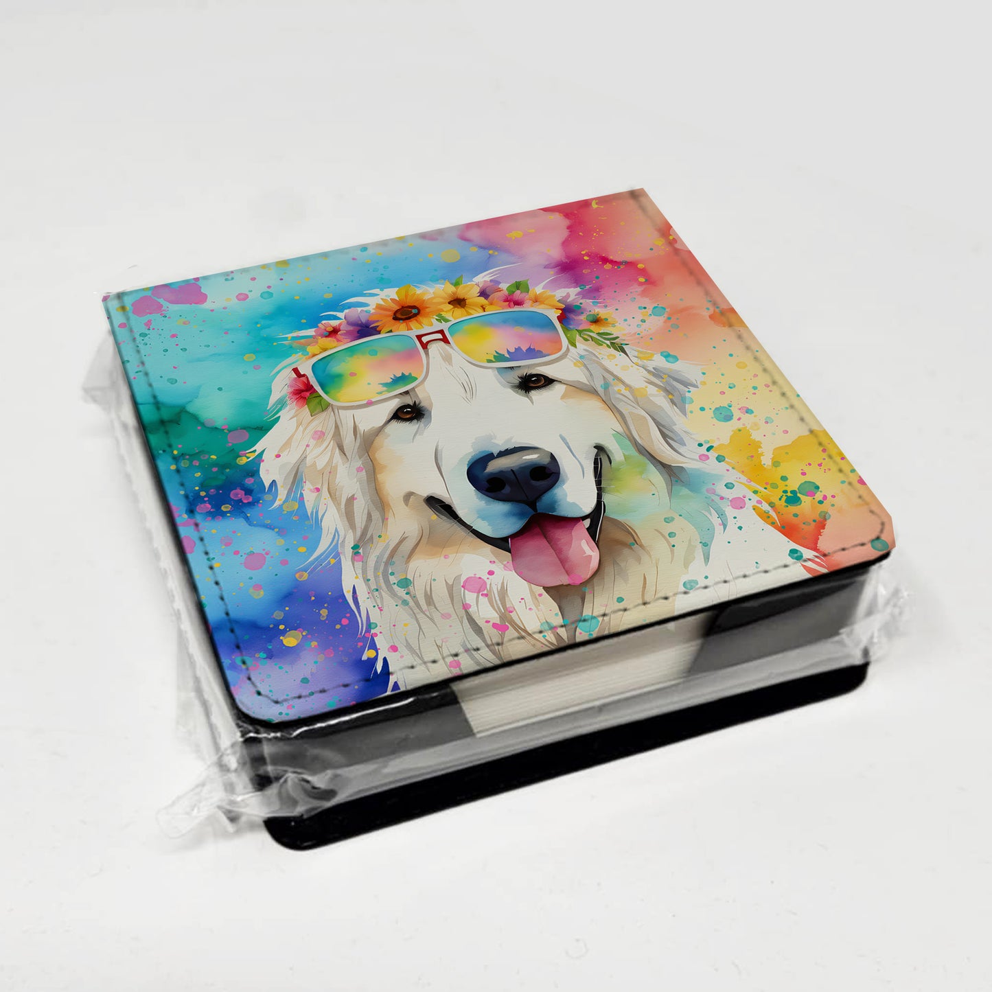 Great Pyrenees Hippie Dawg PU Leather Note Paper Holder