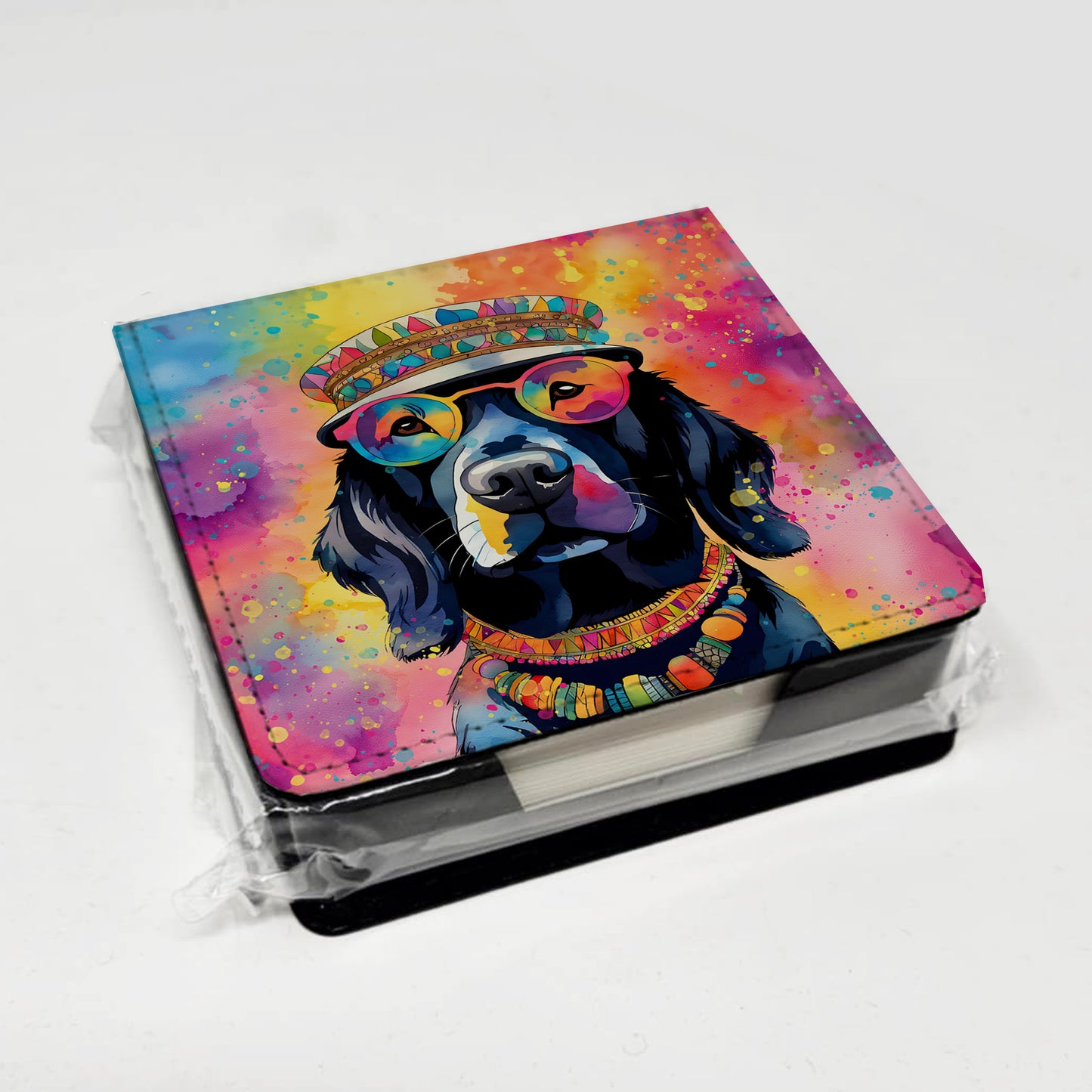 Black Labrador Hippie Dawg PU Leather Note Paper Holder
