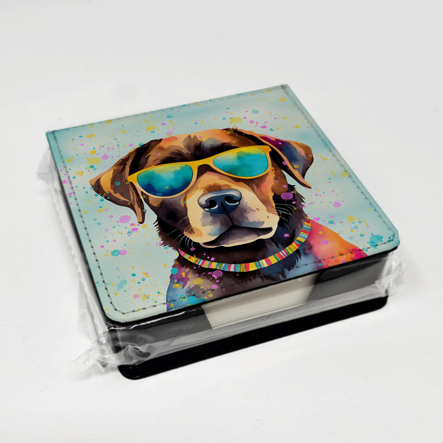 Chocolate Labrador Hippie Dawg PU Leather Note Paper Holder
