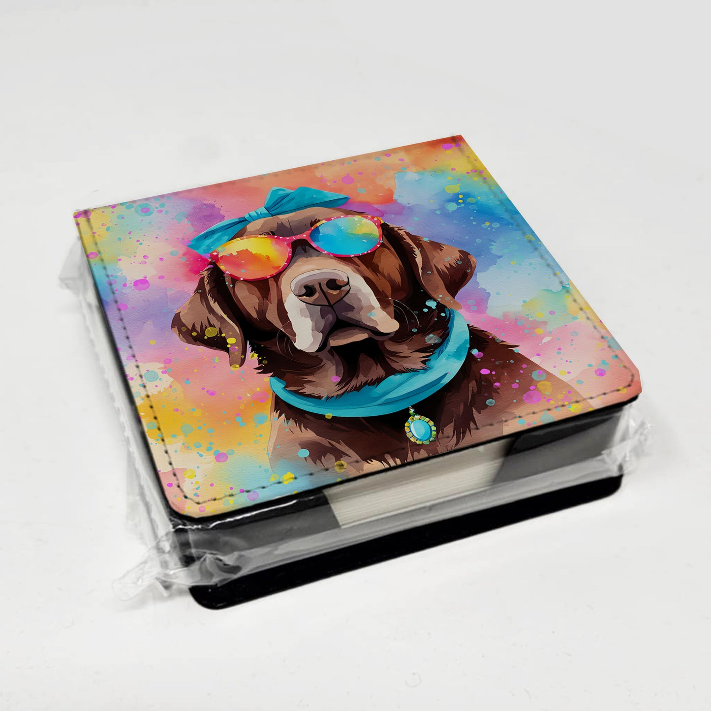 Chocolate Labrador Hippie Dawg PU Leather Note Paper Holder