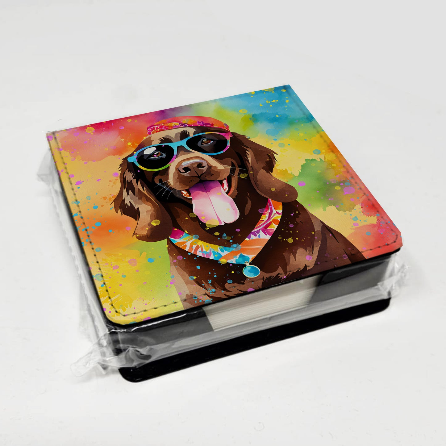 Chocolate Labrador Hippie Dawg PU Leather Note Paper Holder