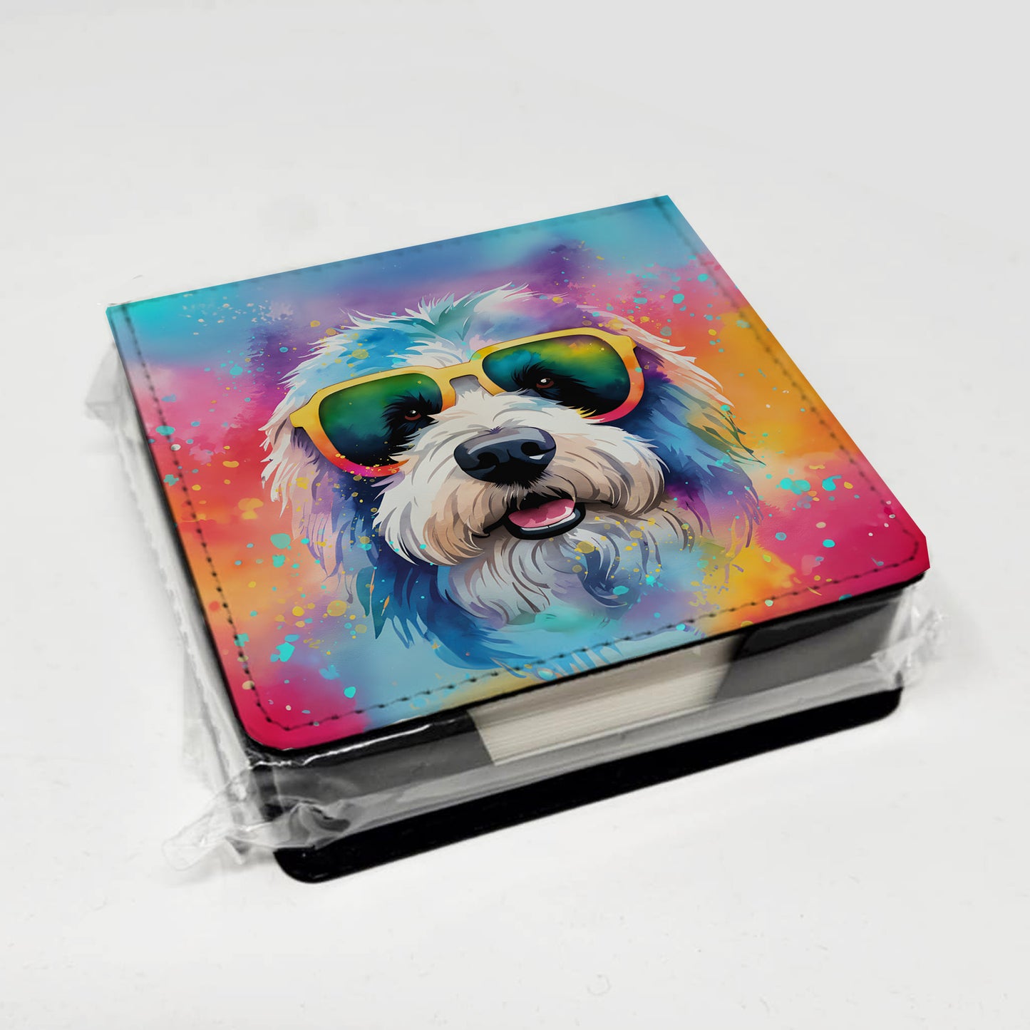 Old English Sheepdog Hippie Dawg PU Leather Note Paper Holder