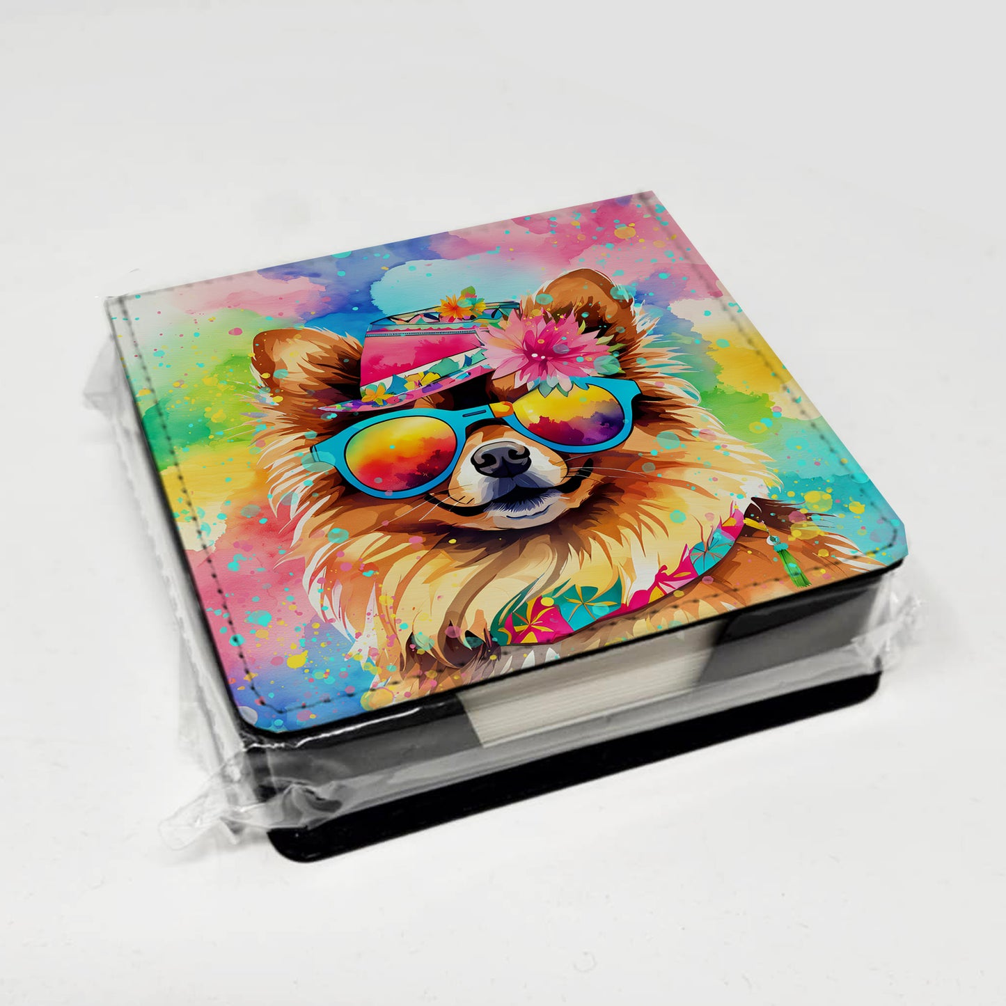Pomeranian Hippie Dawg PU Leather Note Paper Holder