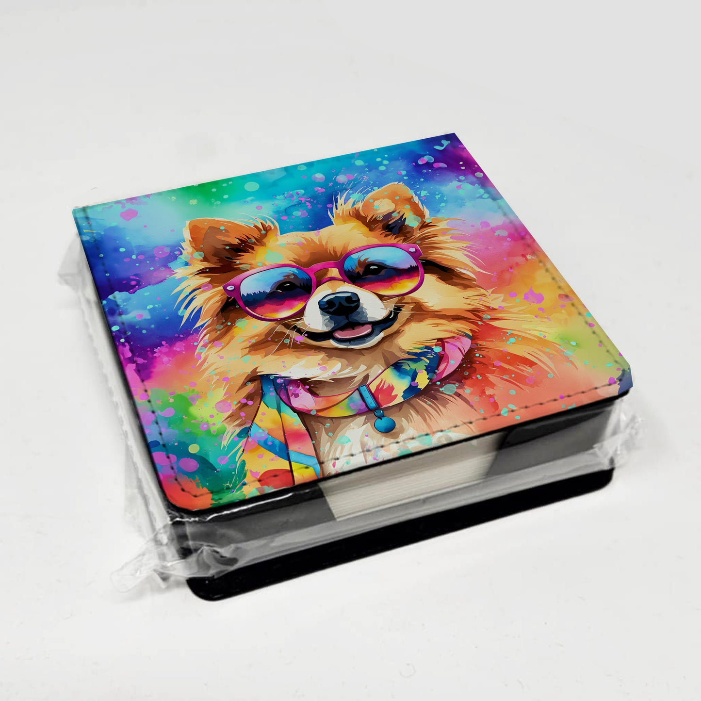 Pomeranian Hippie Dawg PU Leather Note Paper Holder
