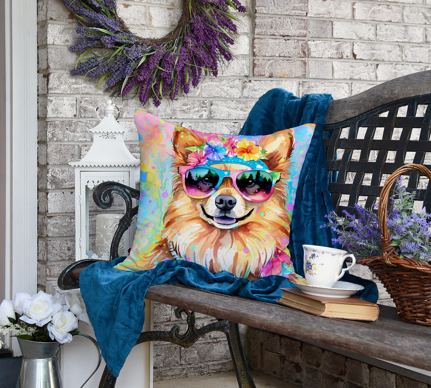 Pomeranian Hippie Dawg Throw Pillow