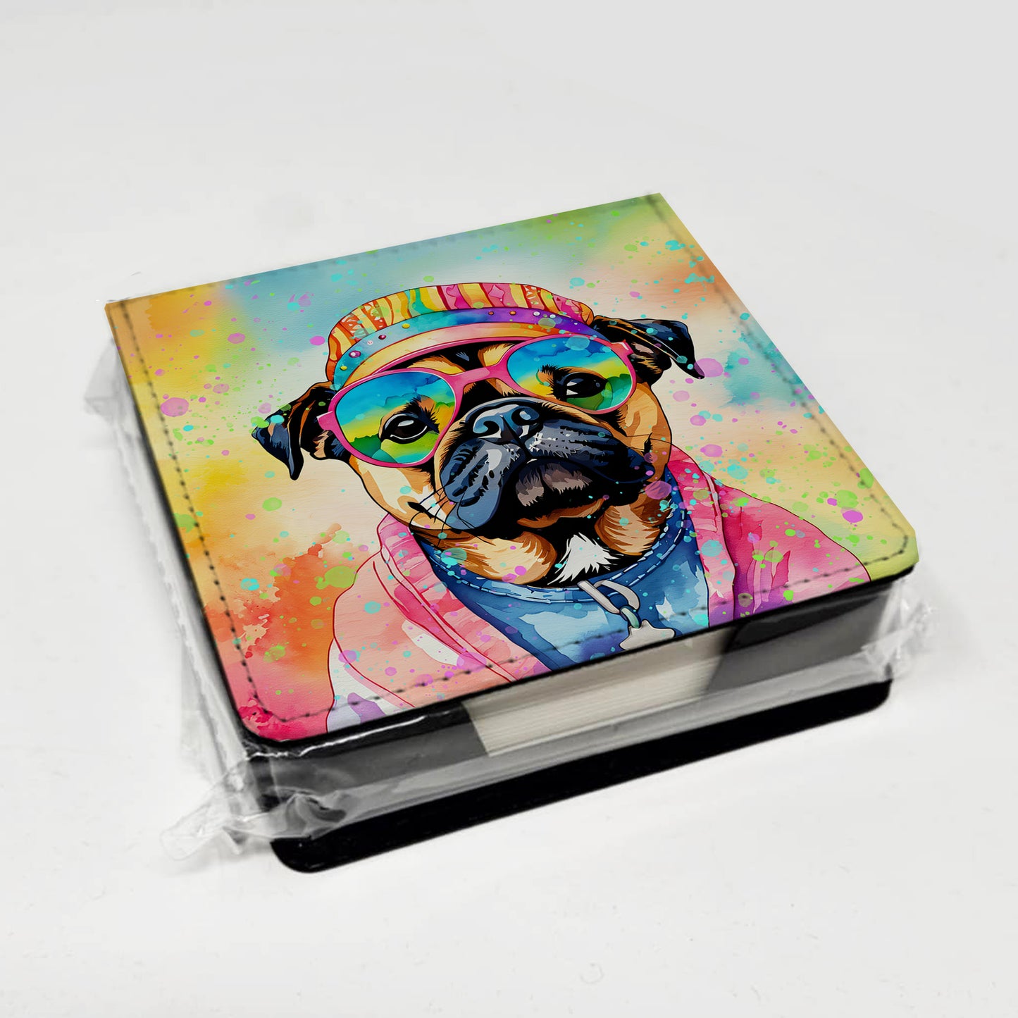 Pug Hippie Dawg PU Leather Note Paper Holder