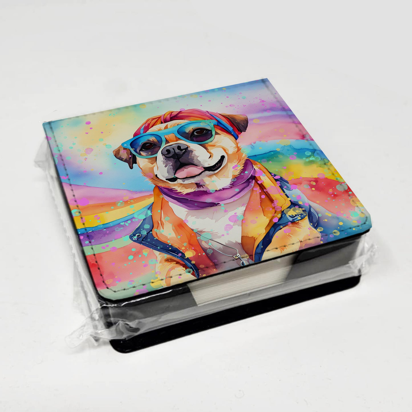 Pug Hippie Dawg PU Leather Note Paper Holder