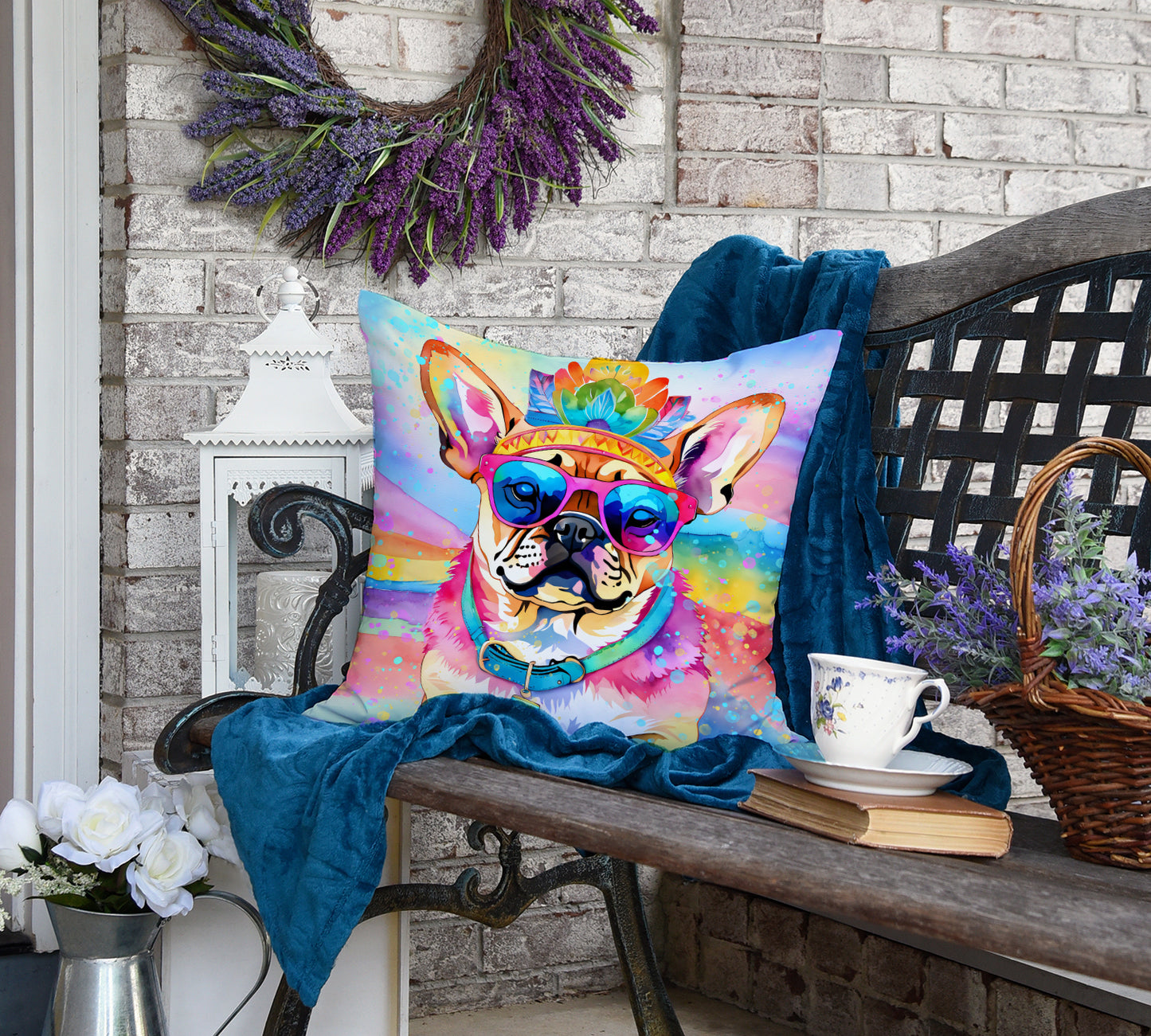 Pug Hippie Dawg Throw Pillow