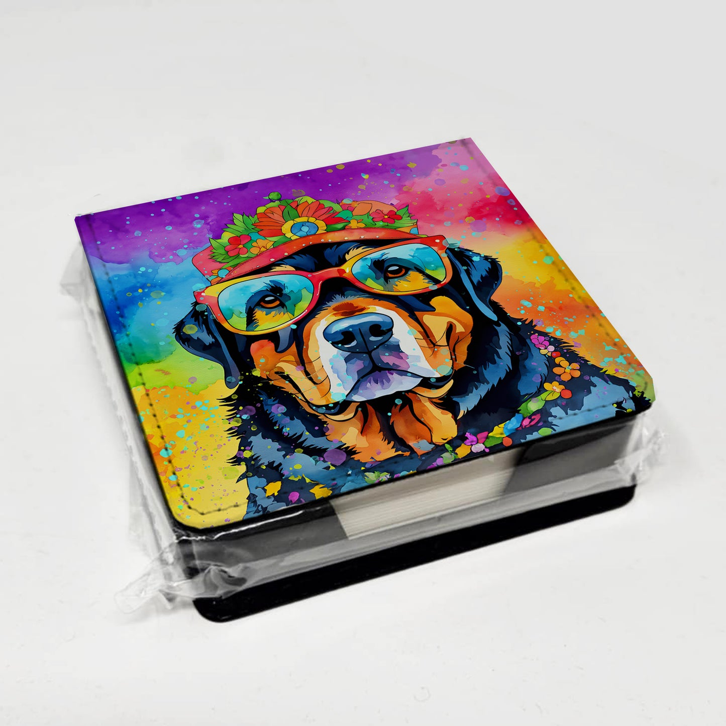 Rottweiler Hippie Dawg PU Leather Note Paper Holder