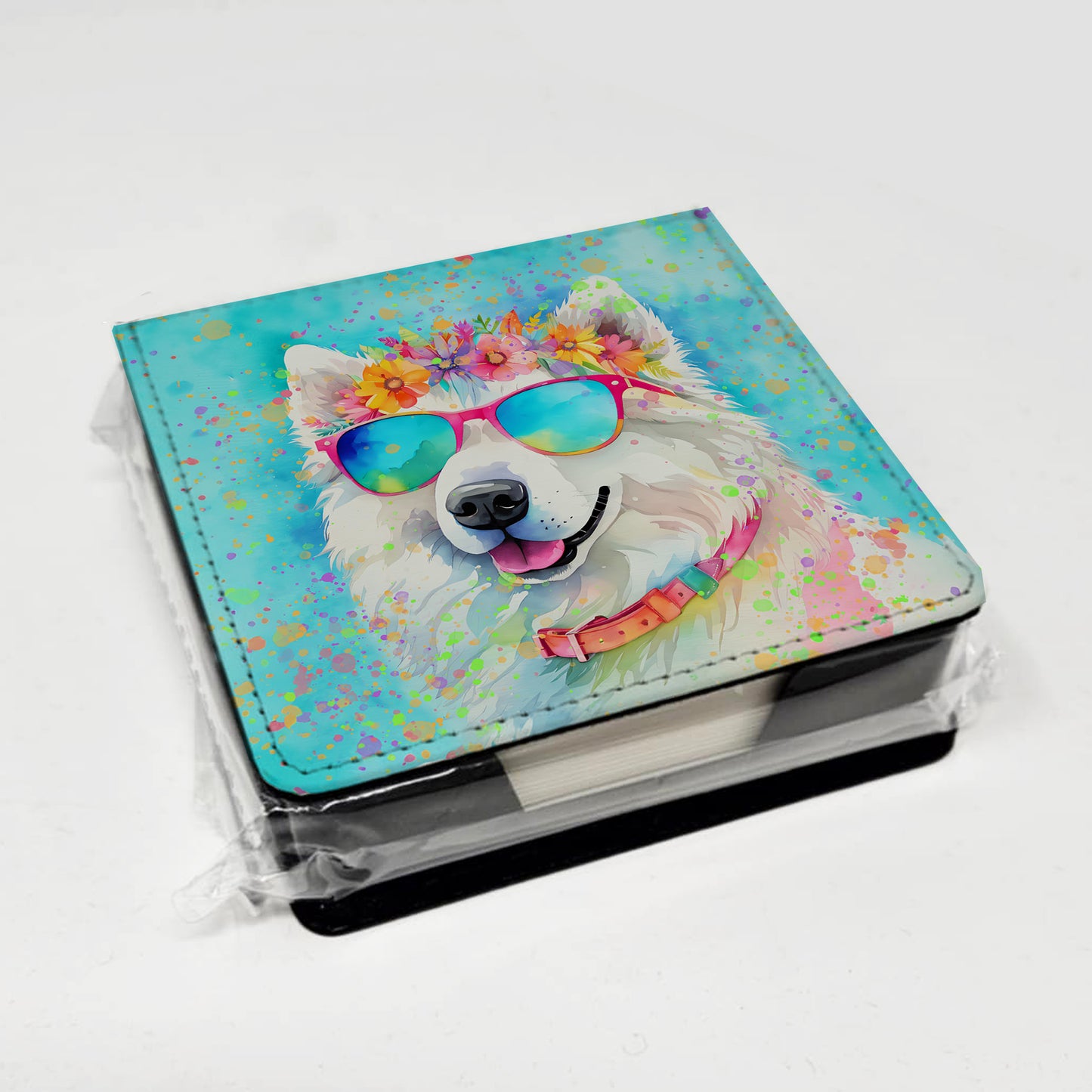 Samoyed Hippie Dawg PU Leather Note Paper Holder