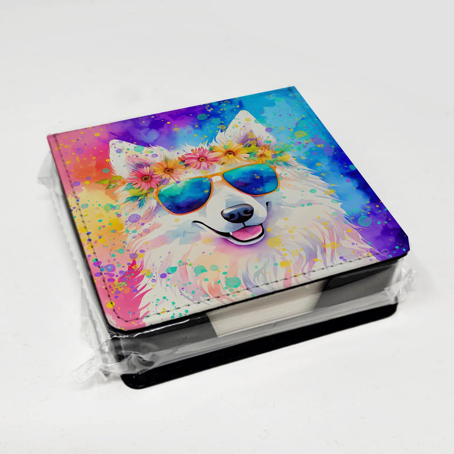 Samoyed Hippie Dawg PU Leather Note Paper Holder