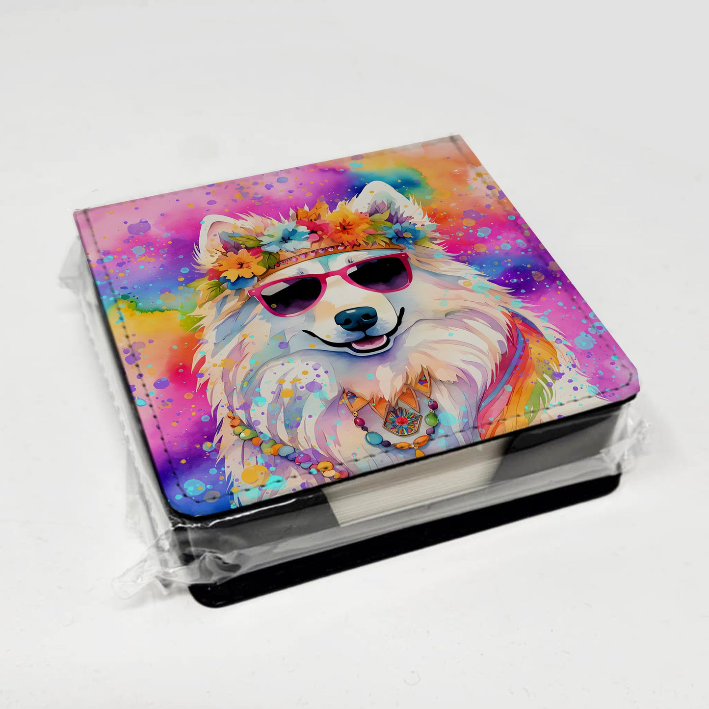 Samoyed Hippie Dawg PU Leather Note Paper Holder