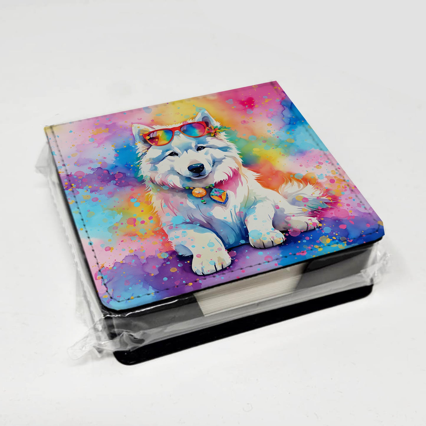 Samoyed Hippie Dawg PU Leather Note Paper Holder