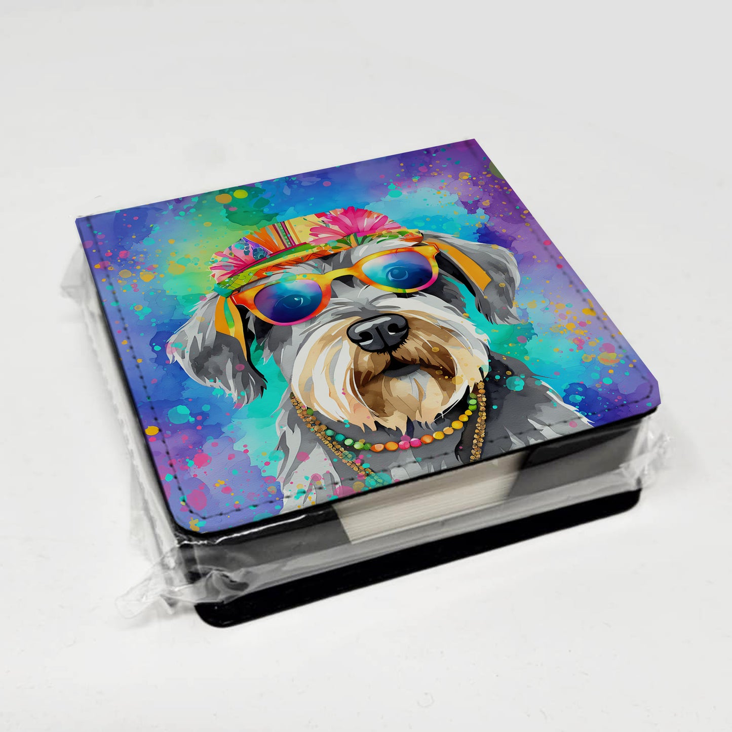 Schnauzer Hippie Dawg PU Leather Note Paper Holder