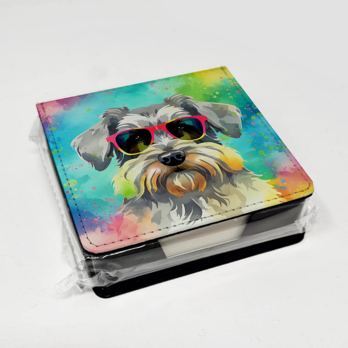 Schnauzer Hippie Dawg PU Leather Note Paper Holder