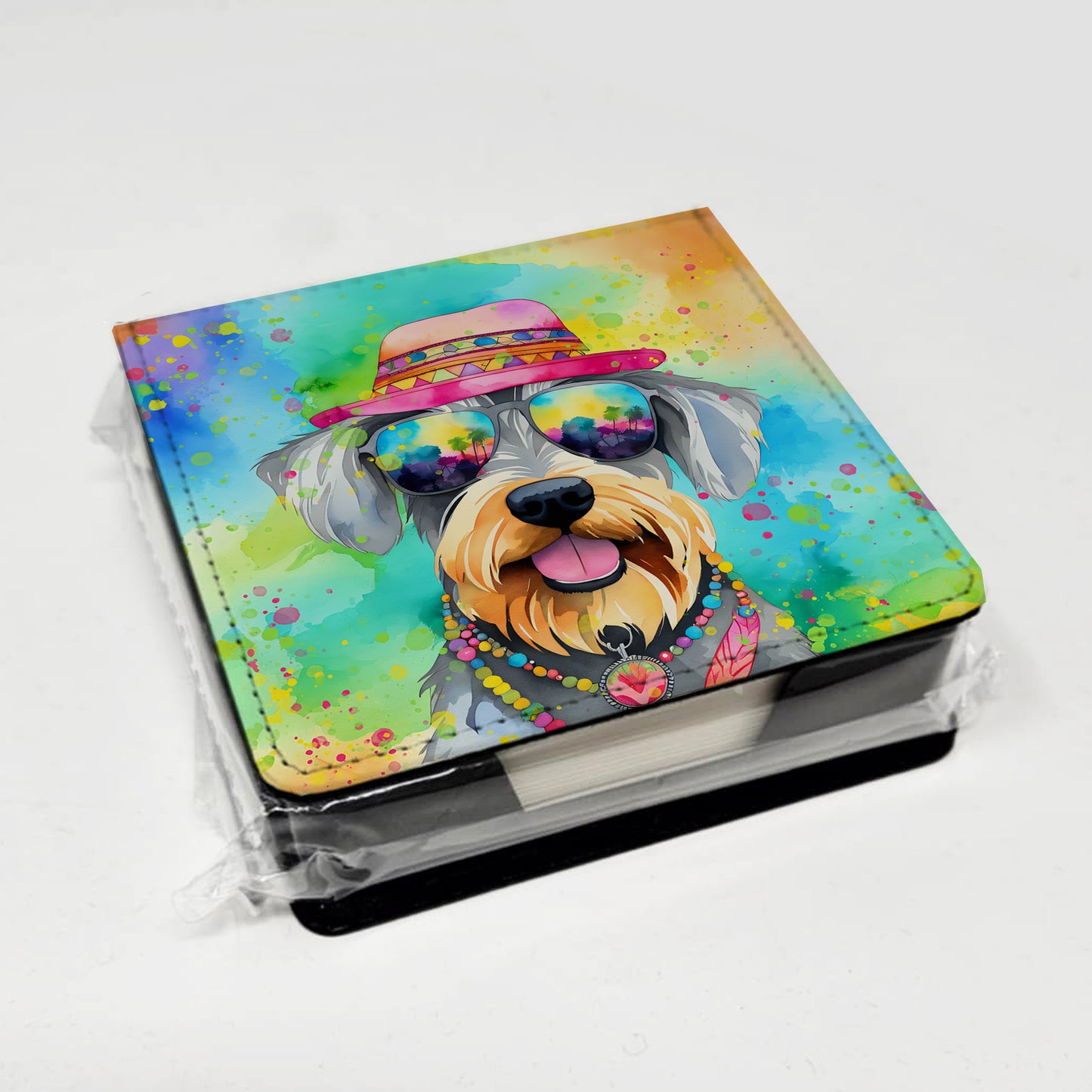 Schnauzer Hippie Dawg PU Leather Note Paper Holder