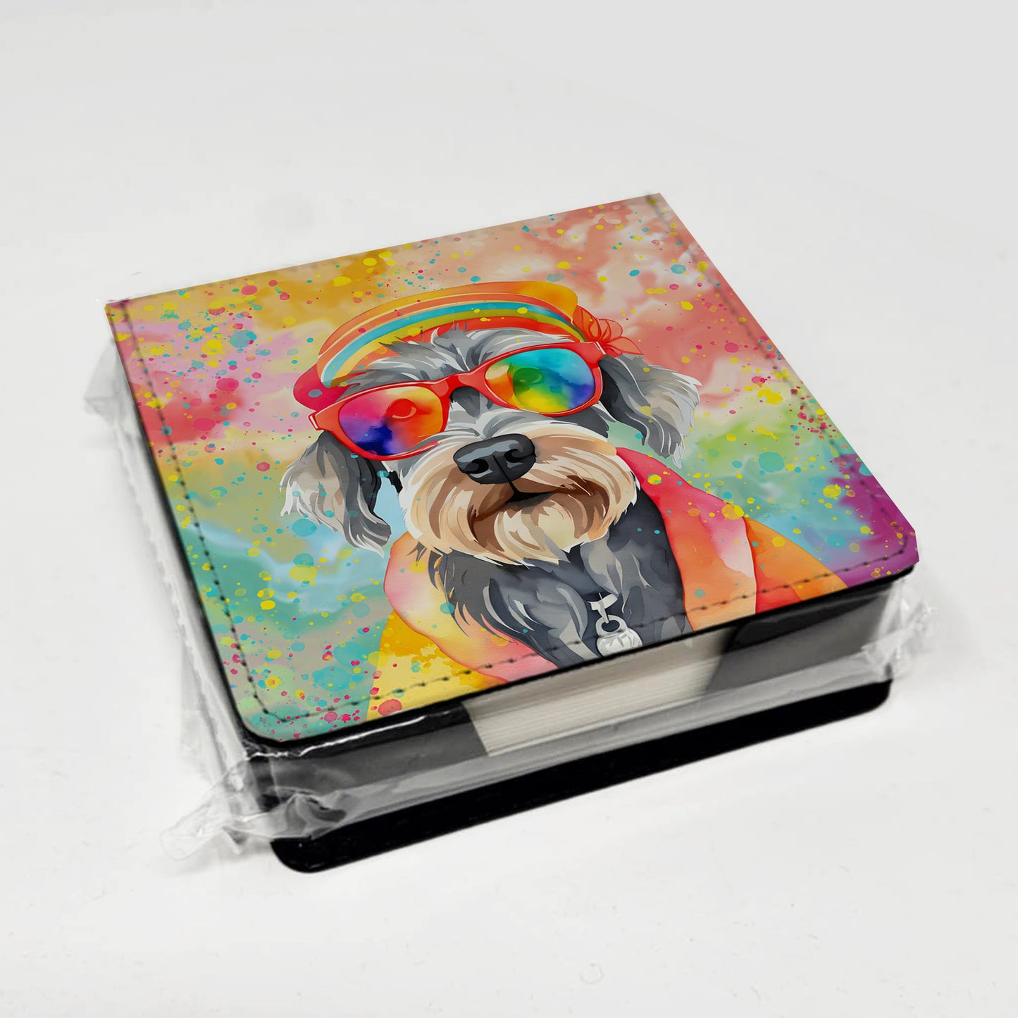 Schnauzer Hippie Dawg PU Leather Note Paper Holder
