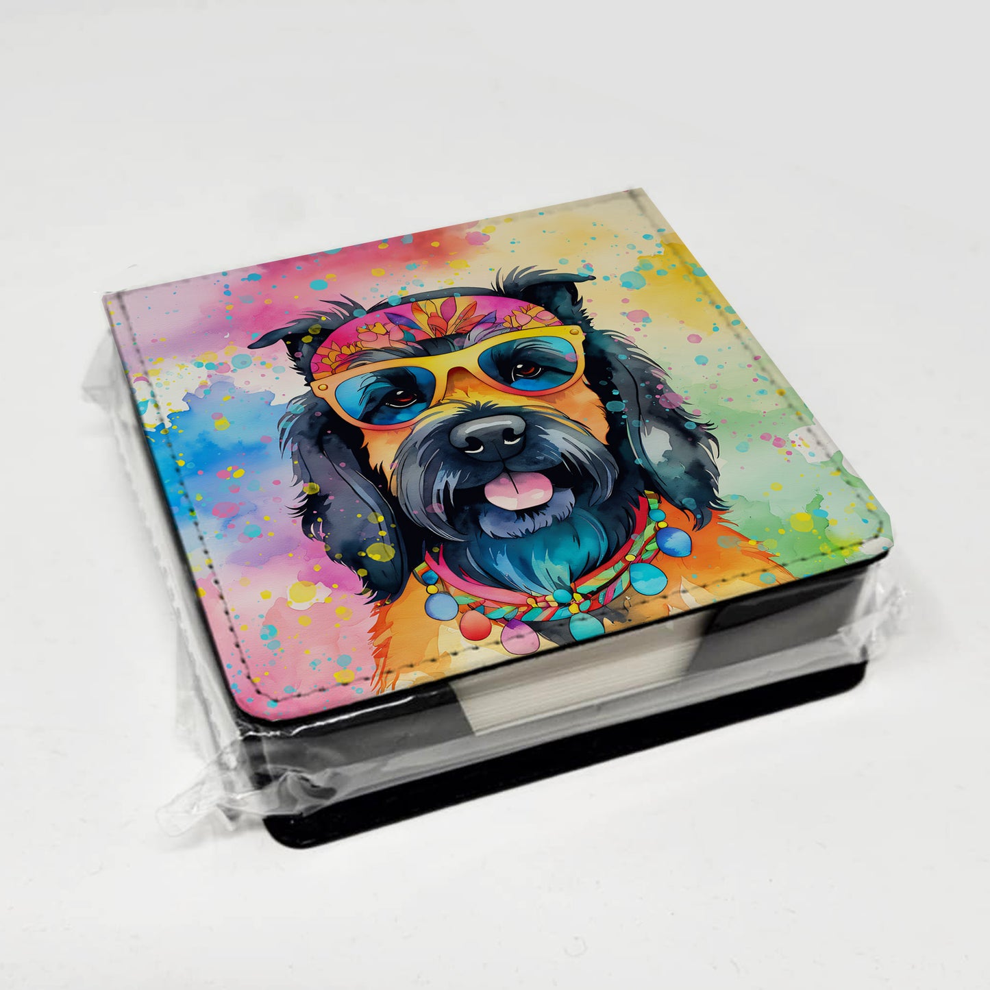 Scottish Terrier Hippie Dawg PU Leather Note Paper Holder