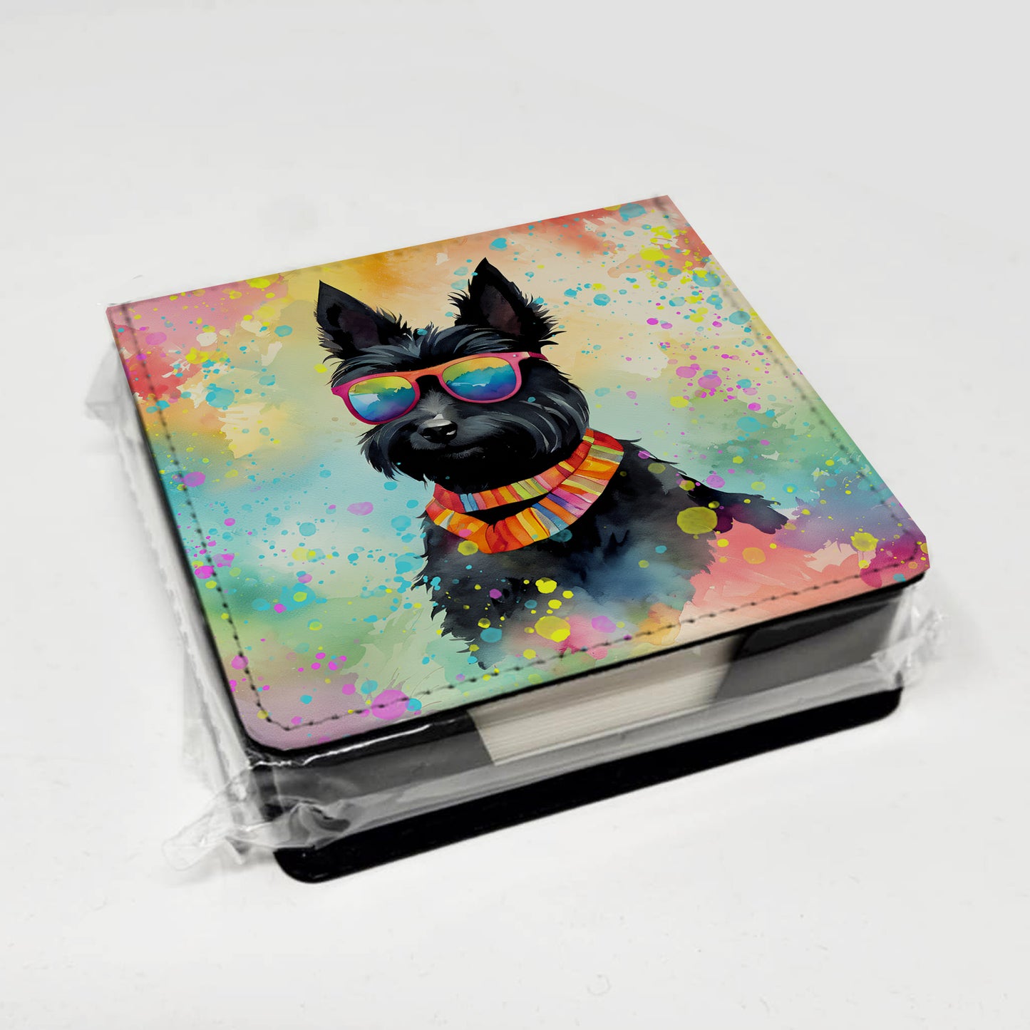 Scottish Terrier Hippie Dawg PU Leather Note Paper Holder