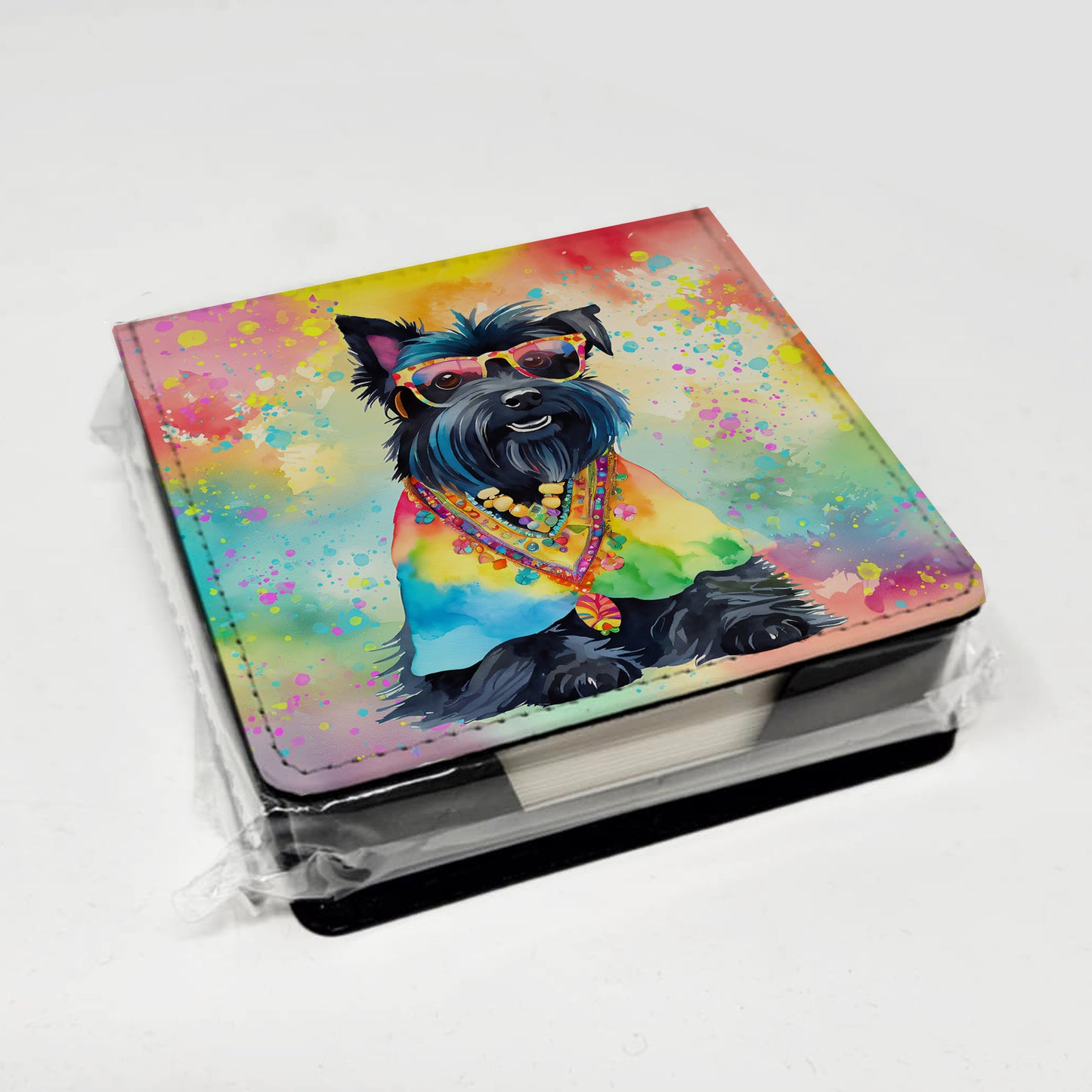 Scottish Terrier Hippie Dawg PU Leather Note Paper Holder