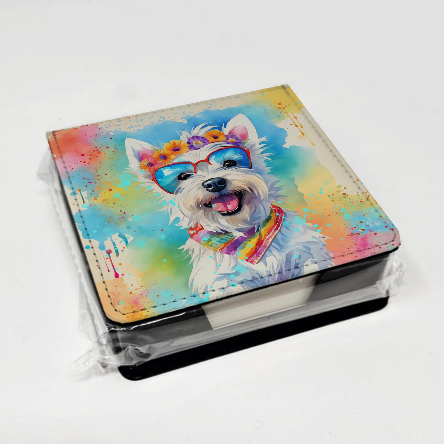 Westie Hippie Dawg PU Leather Note Paper Holder